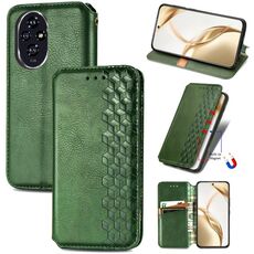 Custodia per telefono in pelle magnetica pressata a griglia cubica per Honor 200 (verde)