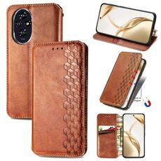 Custodia per telefono in pelle magnetica pressata a griglia cubica per Honor 200 (marrone)