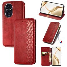 Custodia per telefono in pelle magnetica pressata con griglia cubica per Honor 200 Pro (rossa)