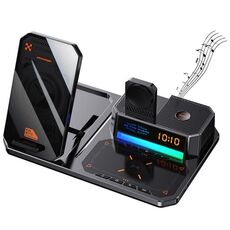 T50 Caricabatterie wireless magnetico 5 in 1 Orologio per telefono Supporto di ricarica per auricolari con orologio e altoparlante (nero)