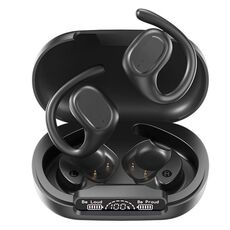 Auricolari wireless S200 Cuffie Bluetooth 5.3 Auricolari sportivi con microfono Gancio per l'orecchio Auricolari impermeabili con display di alimentazione a LED(nero)