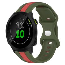 Per cinturino Garmin Forerunner 158 20mm con fibbia a farfalla in silicone bicolore (rosso + verde militare)
