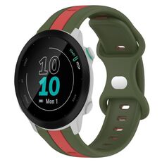 Per Garmin Forerunner 55 Cinturino per orologio in silicone bicolore con fibbia a farfalla da 20 mm (rosso + verde militare)