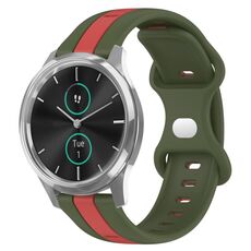 Per cinturino Garminmove Luxe 20mm con fibbia a farfalla in silicone bicolore (rosso + verde militare)