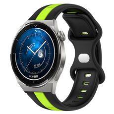 Per Huawei Watch GT3 Pro 43mm 20mm Cinturino in silicone bicolore con fibbia a farfalla (nero + verde)
