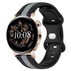 Per Huawei Watch GT3 42mm 20mm Cinturino in silicone bicolore con fibbia a farfalla (nero + grigio)
