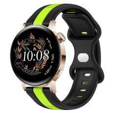 Per Huawei Watch GT3 42mm 20mm Cinturino in silicone bicolore con fibbia a farfalla (nero + verde)