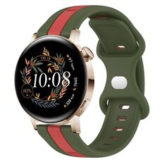 Per Huawei Watch GT3 42mm 20mm Cinturino in silicone bicolore con fibbia a farfalla (rosso + verde militare)