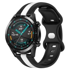 Per Huawei Watch GT2 42mm 20mm Cinturino in silicone bicolore con fibbia a farfalla (nero + bianco)