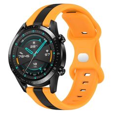 Per Huawei Watch GT2 42mm 20mm Cinturino in silicone bicolore con fibbia a farfalla (nero + giallo)