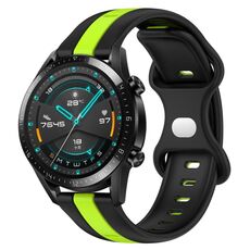 Per Huawei Watch GT2 42mm 20mm Cinturino in silicone bicolore con fibbia a farfalla (nero + verde)
