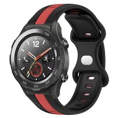 Per Huawei Watch 2 Cinturino in silicone bicolore con fibbia a farfalla da 20 mm (nero + rosso)