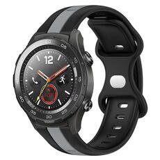 Per Huawei Watch 2 Cinturino in silicone bicolore con fibbia a farfalla da 20 mm (nero + grigio)