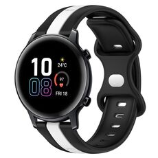 Per Honor MagicWatch2 42mm 20mm Cinturino in silicone bicolore con fibbia a farfalla (nero + bianco)