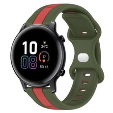 Per Honor MagicWatch2 42mm 20mm Cinturino in silicone bicolore con fibbia a farfalla (rosso + verde militare)