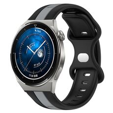 Per Huawei Watch GT3 Pro 46mm 20mm Cinturino in silicone bicolore con fibbia a farfalla (nero + grigio)