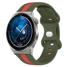 Per Huawei Watch GT3 Pro 46mm 20mm Cinturino in silicone bicolore con fibbia a farfalla (rosso + verde militare)