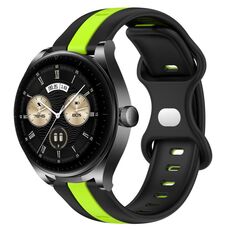 Per Huawei Watch Buds Cinturino per orologio in silicone bicolore con fibbia a farfalla da 20 mm (nero + verde)