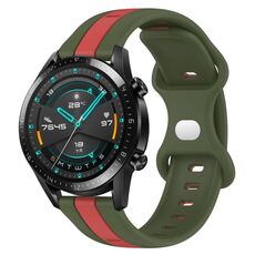 Per Huawei GT2 46mm 20mm Cinturino in silicone bicolore con fibbia a farfalla (rosso + verde militare)