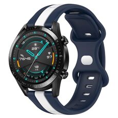 Per Huawei GT2 46mm 20mm Cinturino in silicone bicolore con fibbia a farfalla (bianco + blu)