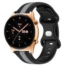 For Honor Watch GS 3 20mm Cinturino in silicone bicolore con fibbia a farfalla (nero + grigio)