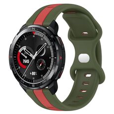For Honor Watch GS Pro 20mm Cinturino in silicone bicolore con fibbia a farfalla (rosso + verde militare)