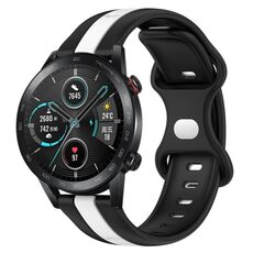 Per Honor Magic Watch 2 46mm 20mm Cinturino in silicone bicolore con fibbia a farfalla (nero + bianco)