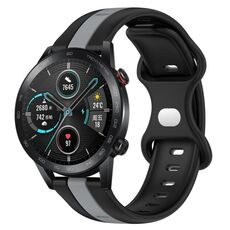 Per Honor Magic Watch 2 46mm 20mm Cinturino in silicone bicolore con fibbia a farfalla (nero + grigio)