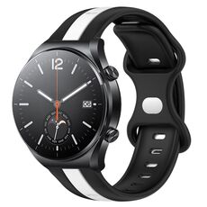 Per Xiaomi MI Watch S1 Cinturino per orologio in silicone bicolore con fibbia a farfalla da 22 mm (nero + bianco)