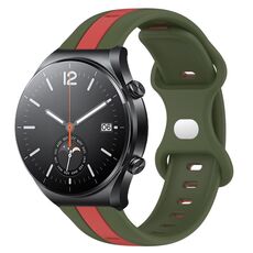Per Xiaomi MI Watch S1 Cinturino per orologio in silicone bicolore con fibbia a farfalla da 22 mm (rosso + verde militare)