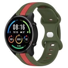 Per Xiaomi MI Watch Color 22mm Butterfly Buckle Cinturino in silicone bicolore (rosso + verde militare)