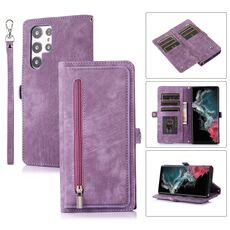 Per Samsung Galaxy S22 Ultra 5G Zipper Card Slot Buckle Wallet Custodia in pelle per telefono (viola)