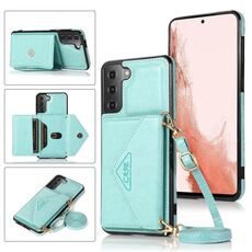 Per Samsung Galaxy S23 5G Custodia per cellulare in pelle con porta carte a tracolla (verde)