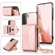 Per Samsung Galaxy S23+ 5G Custodia per cellulare in pelle con porta carte di credito a tracolla (oro rosa)