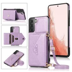 Per Samsung Galaxy S23+ 5G Custodia per cellulare in pelle con porta carte di credito a tracolla (viola)