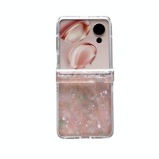 Custodia per telefono For Honor Magic V Flip in tre pezzi con texture a conchiglia perlescente (rosa verde)
