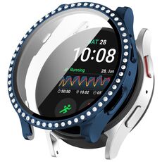 Per Samsung Galaxy Watch 7 40 / 44mm PC Diamond a fila singola + custodia protettiva per orologio integrata con pellicola temperata (blu notte)
