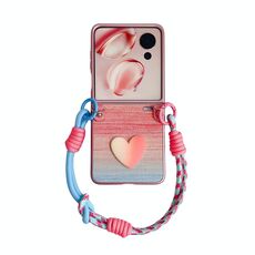 Per Honor Magic V Flip Illusory Color Custodia in pelle per PC con cinturino colorato (rosa)