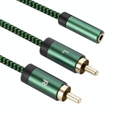 Connettore amplificatore cavo audio da 3,5 mm femmina a 2 RCA maschio, lunghezza: 0,5 m (verde)