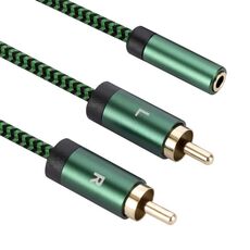 Connettore amplificatore cavo audio da 3,5 mm femmina a 2 RCA maschio, lunghezza: 1 m (verde)