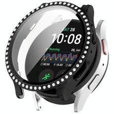 Per Samsung Galaxy Watch 7 44mm PC a fila singola Diamond + custodia protettiva per orologio integrata con pellicola temperata (nero)