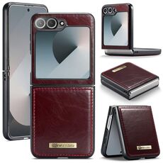 Per Samsung Galaxy Z Flip6 5G CaseMe 003 Custodia in pelle Flip con texture Crazy Horse (vino rosso)