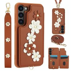 Custodia per cellulare in pelle con motivo floreale a tracolla per Samsung Galaxy S23 FE 5G (marrone)