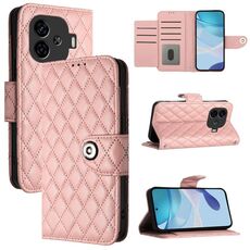 Per vivo iQOO Z9 / Z9 Turbo Custodia per telefono in pelle con texture rombica con cordino (rosa corallo)
