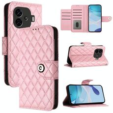 Per vivo iQOO Z9 / Z9 Turbo Custodia per telefono in pelle con texture rombica con cordino (rosa)
