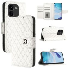 Per vivo iQOO Z9x Custodia per telefono in pelle con texture rombica e cordino (bianco)