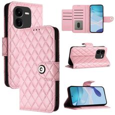 Per vivo iQOO Z9x Custodia per cellulare in pelle con texture rombica con cordino (rosa)