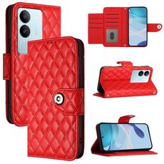 Custodia per cellulare in pelle con texture rombica per vivo V29 / V29 Pro con cordino (rosso)