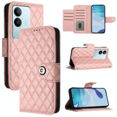 Per vivo V29 / V29 Pro Custodia per telefono in pelle con texture rombica con cordino (rosa corallo)
