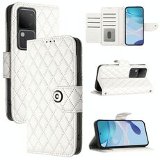 Per vivo V30 / V30 Pro Custodia per cellulare in pelle con texture rombica con cordino (bianca)
